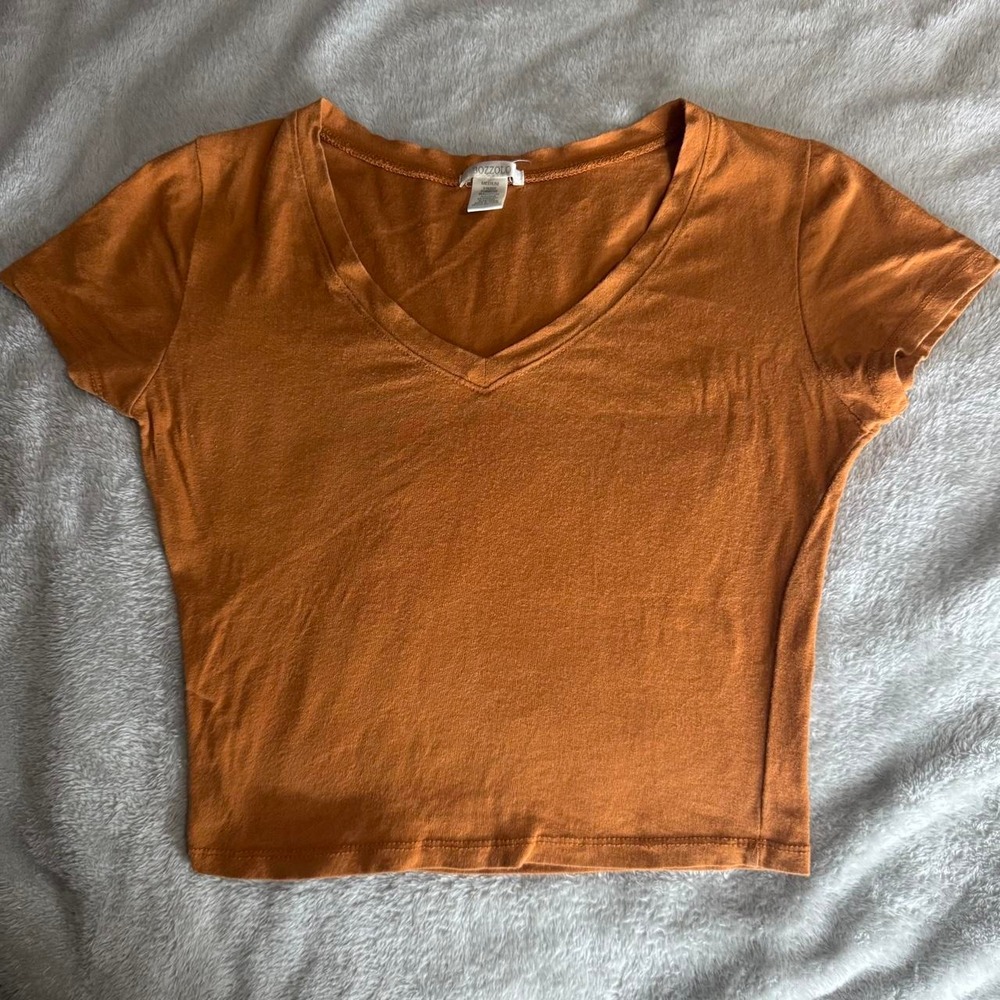 Burnt orange v neck cropped t shirt